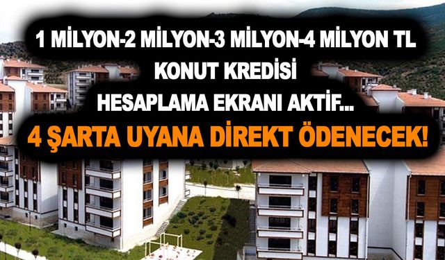 1 milyon-2 milyon-3 milyon-4 milyon TL konut kredisi hesaplama ekranı aktif... 4 şarta uyana direkt ödenecek!