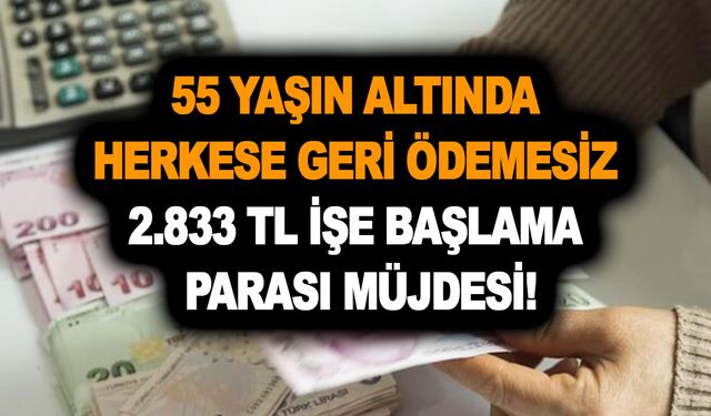 55 yaşın altında herkese geri ödemesiz 2.833 TL işe başlama parası! İşi olmayıp arayanlar yararlanabilecek!