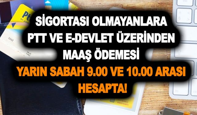 Sigortası olmayanlara PTT ve e-devlet üzerinden maaş ödemesi yarın sabah 9.00 ve 10.00 arası hesapta