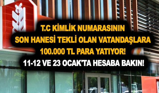 T.C kimlik numarasının son hanesi tekli olan vatandaşlara 100.000 TL para yatıyor! 11-12 ve 23 Ocak'ta hesaba bakın!