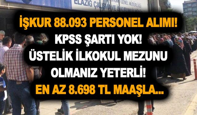 İŞKUR 88.093 personel alımı! KPSS şartı yok! Üstelik ilkokul mezunu olmanız yeterli! En az 8.698 TL maaşla...