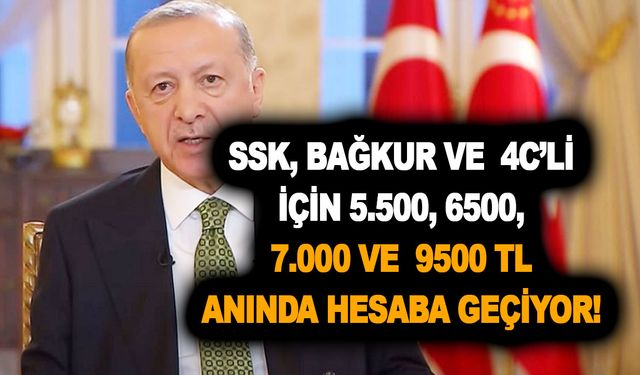 SSK, bağkur ve  4C’li için 5.500, 6500, 7.000 ve  9500 TL anında hesaba geçiyor!