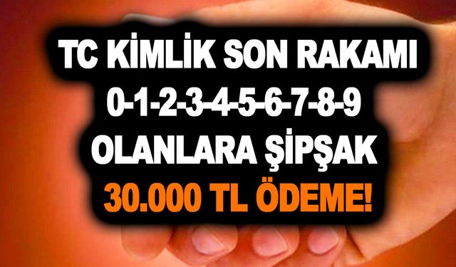 Peşi sıra müjdeler! TC kimlik son rakamı 0-1-2-3-4-5-6-7-8-9 olanlara şipşak 30.000 TL ödeme!